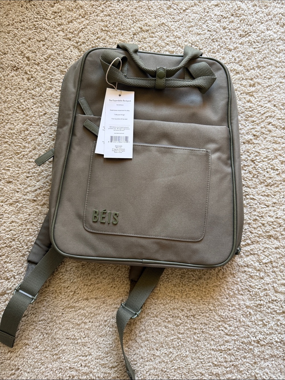 BEIS Olive Expandable Backpack